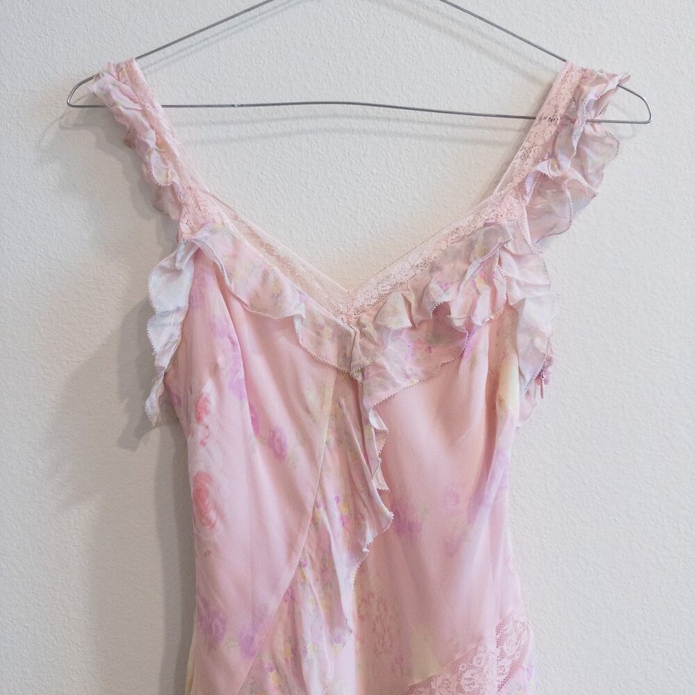 LoveShackFancy Serima Mini Dress Pink Combo Ruffled Lace Slip Dress, Size Small - Picture 8 of 8